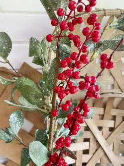 Oh! You're Lovely - Sola Wood Flowers Greenery And Filler Red Berry Stem With Glitter Leaves- Artificial
